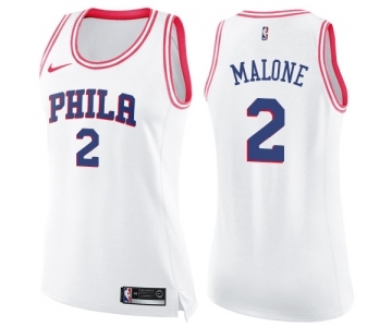 Women's Nike Philadelphia 76ers #2 Moses Malone Swingman White Pink Fashion NBA Jersey