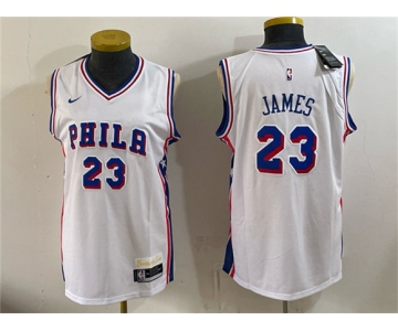 Women's Philadelphia 76er #23 LeBron James White 2026 Association Edition Stitched Basketball Jersey