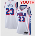 Youth Philadelphia 76ers #23 LeBron James White 2026 Association Edition Stitched Jersey Youth Philadelphia 76ers #23 LeBron James White 2026 Association Edition Stitched Jersey