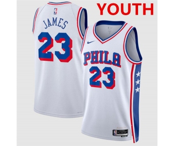 Youth Philadelphia 76ers #23 LeBron James White 2026 Association Edition Stitched Jersey
