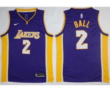Men Nike Los Angeles Lakers #2 Lonzo Ball Purple NBA Swingman Jersey