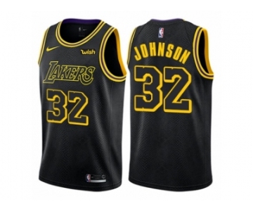 Men Nike Los Angeles Lakers #32 Magic Johnson Authentic Black City Edition NBA Jersey