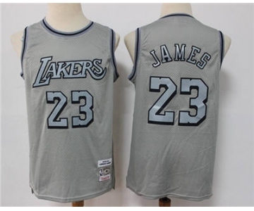 Men's Los Angeles Lakers #23 LeBron James Gray Throwback Stitched Basketball Jersey