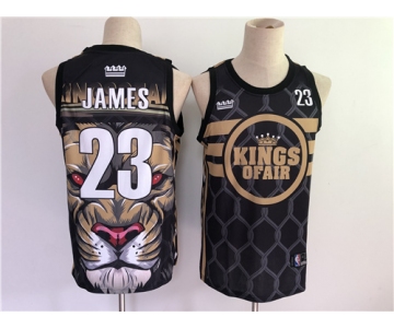 Men's Los Angeles Lakers #23 LeBron James Swingman Black Lion Edition Basketball Jersey