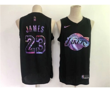 Men's Los Angeles Lakers #23 LeBron James Swingman Black Rainbow edition Basketball Jersey