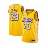 Men's Los Angeles Lakers #23 LeBron James Swingman Gold 2019-20 City Edition Basketball Jersey