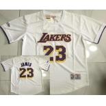 Men's Los Angeles Lakers #23 LeBron James White Short Sleeved AU Throwback Jersey Men's Los Angeles Lakers #23 LeBron James White Short Sleeved AU Throwback Jersey