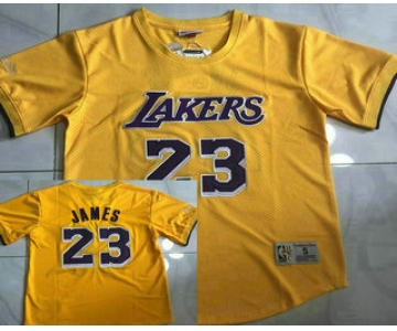 Men's Los Angeles Lakers #23 Lebron James Yellow Short Sleeved AU Throwback Jersey