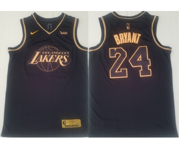 Men's Los Angeles Lakers #24 Kobe Bryant Authentic Black Gold  Basketball Jersey