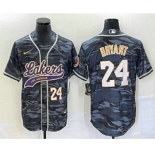 Men's Los Angeles Lakers #24 Kobe Bryant Black Camo With Patch Cool Base Stitched Baseball Jersey