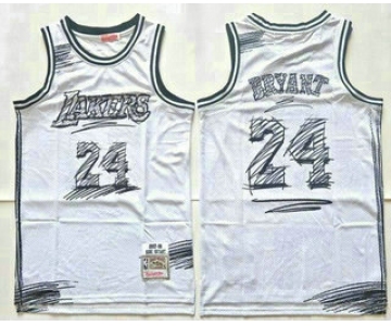Men's Los Angeles Lakers #24 Kobe Bryant White Sketch Swingman Jersey