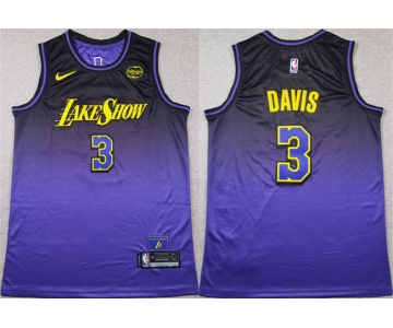 Men's Los Angeles Lakers #3 Anthony Davis Purple 2024 Stitched Basketball Jersey