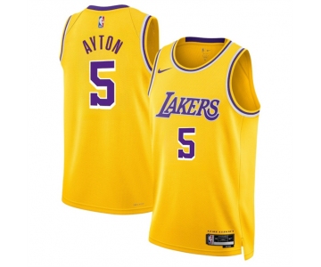 Men's Los Angeles Lakers #5 Deandre Ayton Yellow Icon Edition Stitched Basketball Jersey
