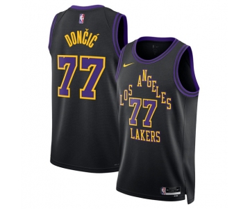 Men's Los Angeles Lakers #77 Luka Doncic Black 2025-26 City Edition Stitched Basketball Jersey