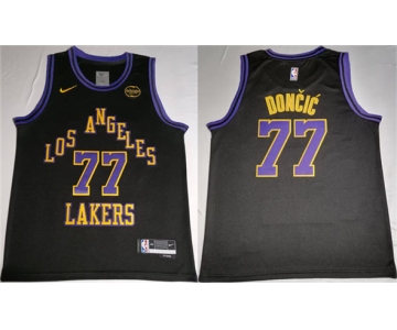 Men's Los Angeles Lakers #77 Luka Doncic Black 2025 Stitched Basketball Jersey
