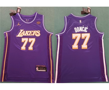 Men's Los Angeles Lakers #77 Luka Doncic Purple 2025 Statement Edition Stitched Basketball Jersey