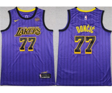 Men's Los Angeles Lakers #77 Luka Doncic Purple 2025 Stitched Basketball Jersey