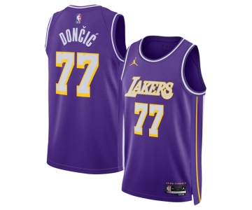 Men's Los Angeles Lakers #77 Luka Doncic Purple 2025 new Statement Edition Stitched Basketball Jersey