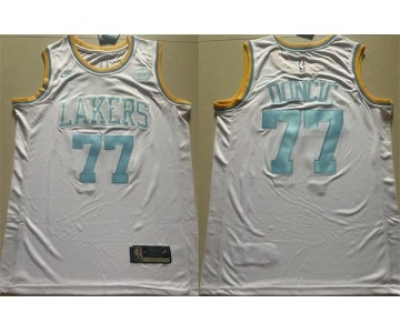Men's Los Angeles Lakers #77 Luka Doncic White 2025 Classic Edition Stitched Basketball Jersey