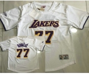 Men's Los Angeles Lakers #77 Luka Doncic White Short Sleeved AU Throwback Jersey