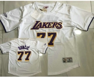 Men's Los Angeles Lakers #77 Luka Doncic White Short Sleeved AU Throwback Jersey