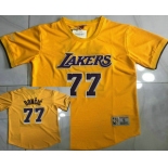 Men's Los Angeles Lakers #77 Luka Doncic Yellow Short Sleeved AU Throwback Jersey