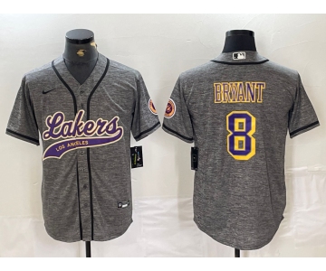 Men's Los Angeles Lakers #8 Kobe Bryant Grey Cool Base Stitched Baseball Jersey