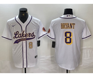 Men's Los Angeles Lakers #8 Kobe Bryant White Cool Base Stitched Baseball Jerseys