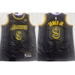 Mens Los Angeles Lakers #9 Bronny James Jr. Black 2024 Draft Stitched Basketball Jersey