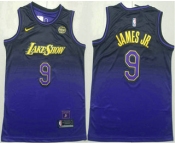 Men's Los Angeles Lakers #9 Bronny James Jr Purple 2024 City Edition Swingman Sponsor Stitched Jersey