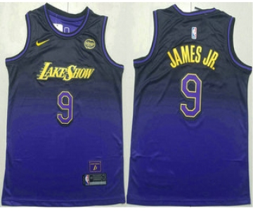 Men's Los Angeles Lakers #9 Bronny James Jr Purple 2024 City Edition Swingman Sponsor Stitched Jersey