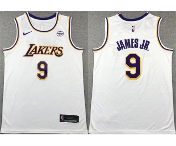 Men's Los Angeles Lakers #9 Bronny James Jr. White 2024 Draft Icon Edition Stitched Basketball Jersey