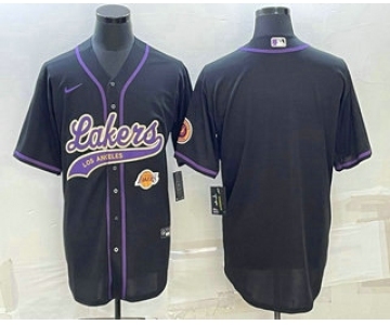 Men's Los Angeles Lakers Blank Black With Patch Cool Base Stitched Baseball Jersey