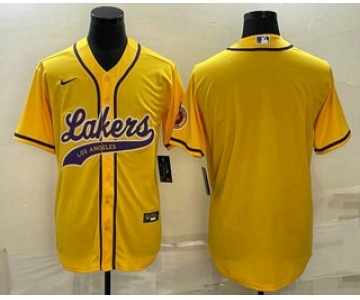 Men's Los Angeles Lakers Blank Yellow Cool Base Stitched Baseball Jersey