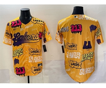 Men's Los Angeles Lakers Blank Yellow Limited Stitched Baseball Jersey