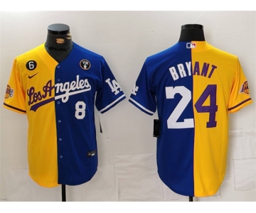 Men's Los Angeles Lakers & Dodgers Front #8 Back #24 Kobe Bryant Gold Blue Split With Patch Stitched Jersey