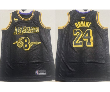 Men's Los Angeles Lakers Front #8 Back #24 Kobe Bryant Black Stitched Basketball Jersey