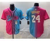 Men's Los Angeles Lakers Front #8 Back #24 Kobe Bryant Pink Blue Limited Stitched Jersey