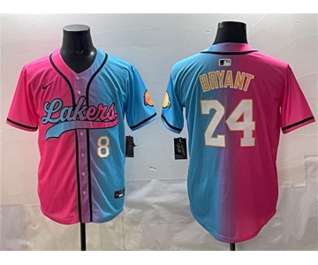 Men's Los Angeles Lakers Front #8 Back #24 Kobe Bryant Pink Blue Limited Stitched Jersey