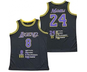 Men's Los Angeles Lakers Front #8 'Legend' Back #24 'Mamba' Kobe Bryant Black Stitched Basketball Jersey