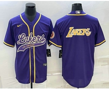 Men's Los Angeles Lakers Purple Big Logo Cool Base Stitched Baseball Jerseys