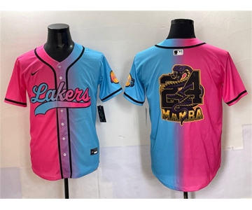 Men's Los Angeles Lakers Team Big Logo Pink Blue Limited Stitched Baseball Jersey