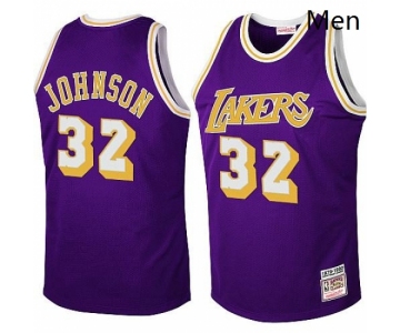 Mens Mitchell and Ness Los Angeles Lakers 32 Magic Johnson Swingman Purple Throwback NBA Jersey
