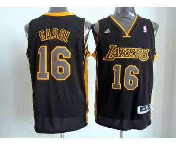 nba los angeles lakers #16 gasol black-yellow[revolution 30 swingman]
