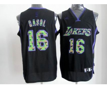 nba los angeles lakers #16 gasol black[camo fashion swingman]