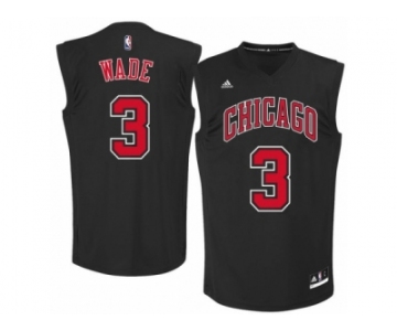 Men's Adidas Chicago Bulls #3 Dwyane Wade Authentic Black Fashion NBA Jersey