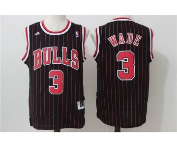 Men's Adidas Chicago Bulls #3 Dwyane Wade Authentic Black(Red Strip) NBA Jersey