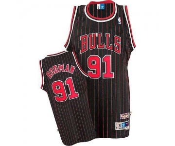 Men's Adidas Chicago Bulls #91 Dennis Rodman Swingman Black Red Strip Throwback NBA Jersey