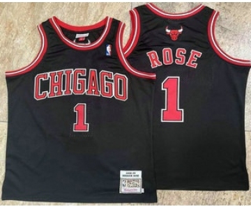 Men's Chicago Bulls #1 Derek Rose Black Hardwood Classics Soul AU Throwback Jersey