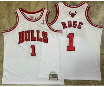 Men's Chicago Bulls #1 Derek Rose White Hardwood Classics Soul AU Throwback Jersey